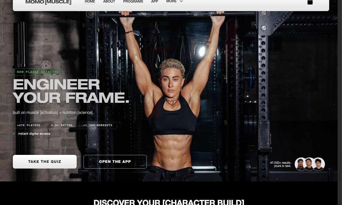 MoMo Muscle fitness brand website designed by Gemini Haus